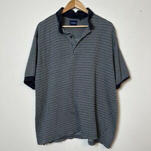 Catalina Vintage Polo Shirt Navy Blue Geometric Textured Knit XL